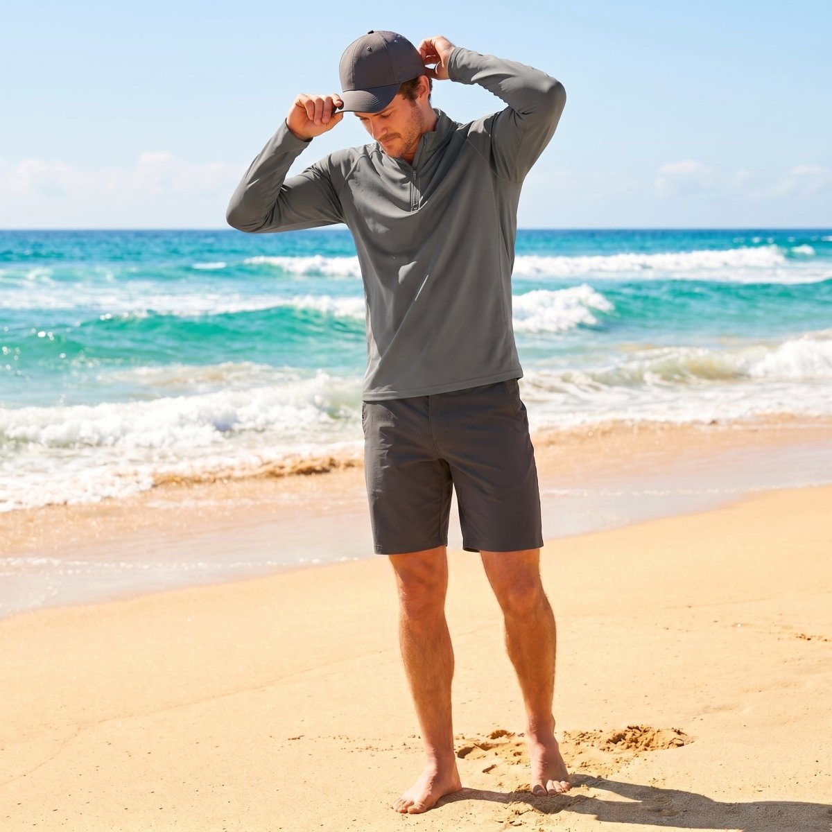 [2 Pcs set] Athletic Shirts 1/4 Pullover Zip Sun Protection-Men's tops-Calvin Hart-Dark Grey+Dark Grey-S-Calvin Hart