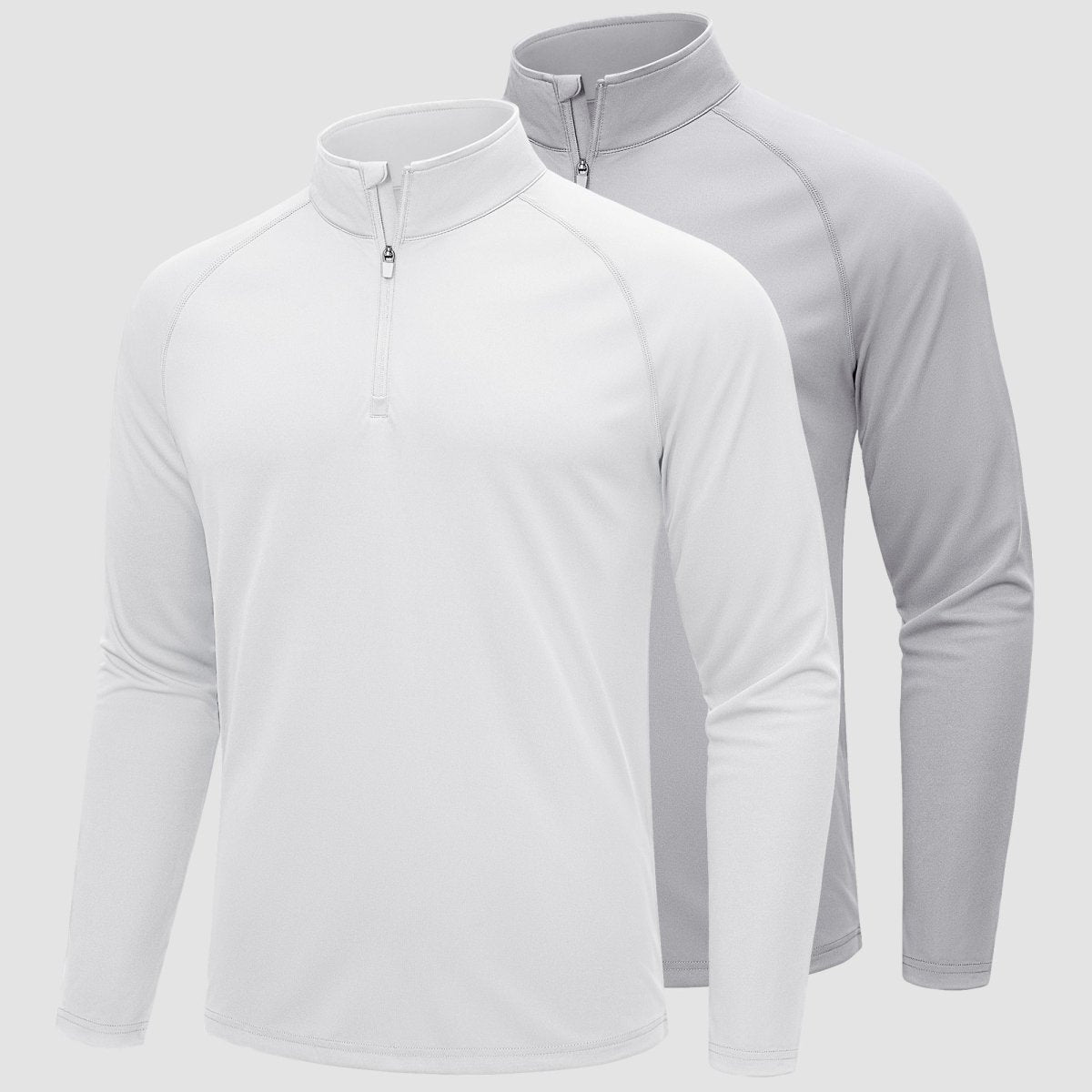 [2 Pcs set] Athletic Shirts 1/4 Pullover Zip Sun Protection-Men's tops-Calvin Hart-White+Light Grey-S-Calvin Hart