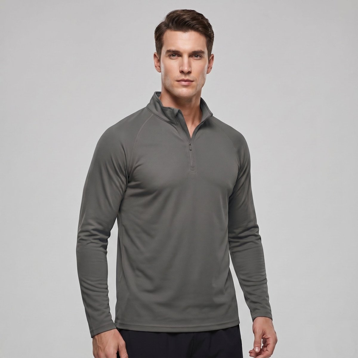 [2 Pcs set] Athletic Shirts 1/4 Pullover Zip Sun Protection-Men's tops-Calvin Hart-Dark Grey+Dark Grey-S-Calvin Hart