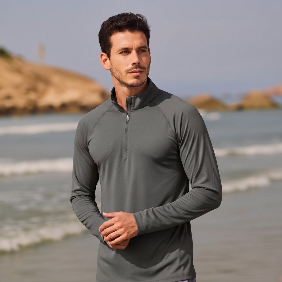 [2 Pcs set] Athletic Shirts 1/4 Pullover Zip Sun Protection-Men's tops-Calvin Hart-Dark Grey+Dark Grey-S-Calvin Hart