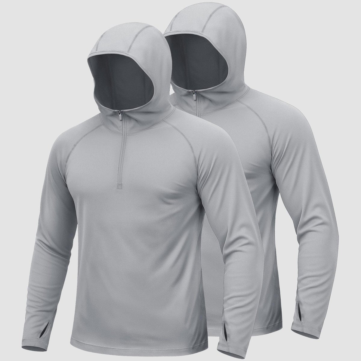 [2 Pcs set] Zip Up Hooded Long Sleeve Sun Protection Shirt-Men's tops-Calvin Hart-Light Grey + Light Grey-S-Calvin Hart