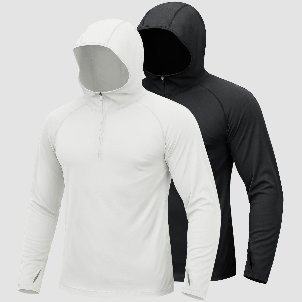 [2 Pcs set] Zip Up Hooded Long Sleeve Sun Protection Shirt-Men's tops-Calvin Hart-Black + White-S-Calvin Hart