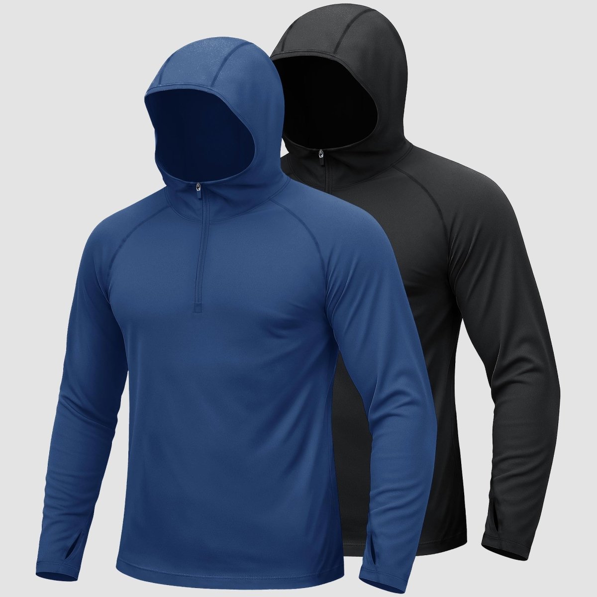[2 Pcs set] Zip Up Hooded Long Sleeve Sun Protection Shirt-Men's tops-Calvin Hart-Black + Navy-S-Calvin Hart