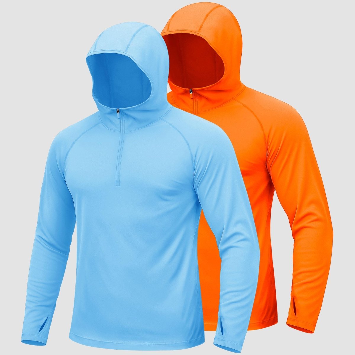[2 Pcs set] Zip Up Hooded Long Sleeve Sun Protection Shirt-Men's tops-Calvin Hart-Sky Blue + Orange-S-Calvin Hart
