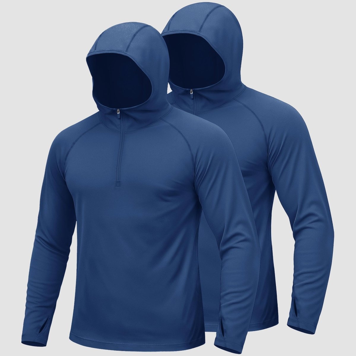 [2 Pcs set] Zip Up Hooded Long Sleeve Sun Protection Shirt-Men's tops-Calvin Hart-Navy + Navy-S-Calvin Hart