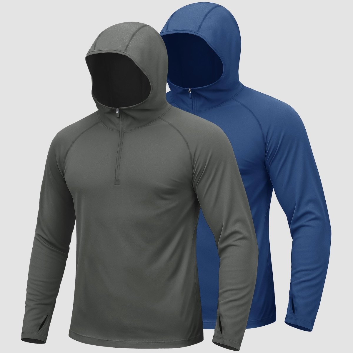 [2 Pcs set] Zip Up Hooded Long Sleeve Sun Protection Shirt-Men's tops-Calvin Hart-Navy + Dark Grey-S-Calvin Hart