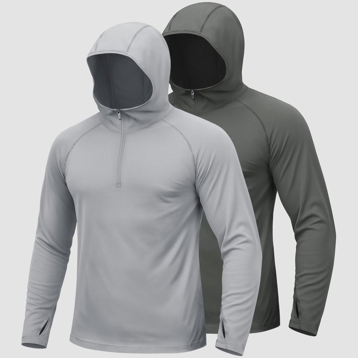 [2 Pcs set] Zip Up Hooded Long Sleeve Sun Protection Shirt-Men's tops-Calvin Hart-Dark Grey + Light Grey-S-Calvin Hart