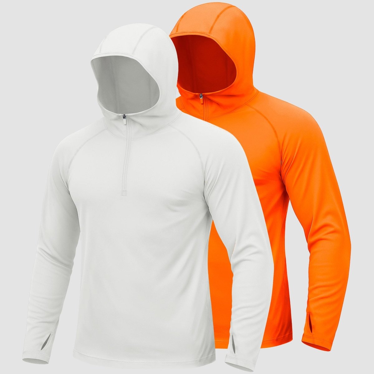 [2 Pcs set] Zip Up Hooded Long Sleeve Sun Protection Shirt-Men's tops-Calvin Hart-White + Orange-S-Calvin Hart