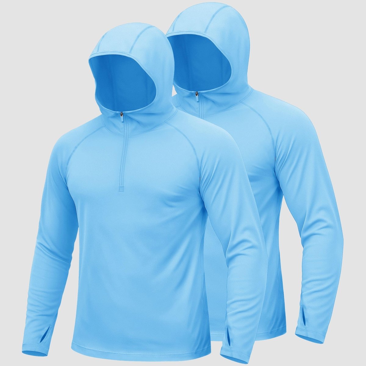 [2 Pcs set] Zip Up Hooded Long Sleeve Sun Protection Shirt-Men's tops-Calvin Hart-Sky Blue + Sky Blue-S-Calvin Hart