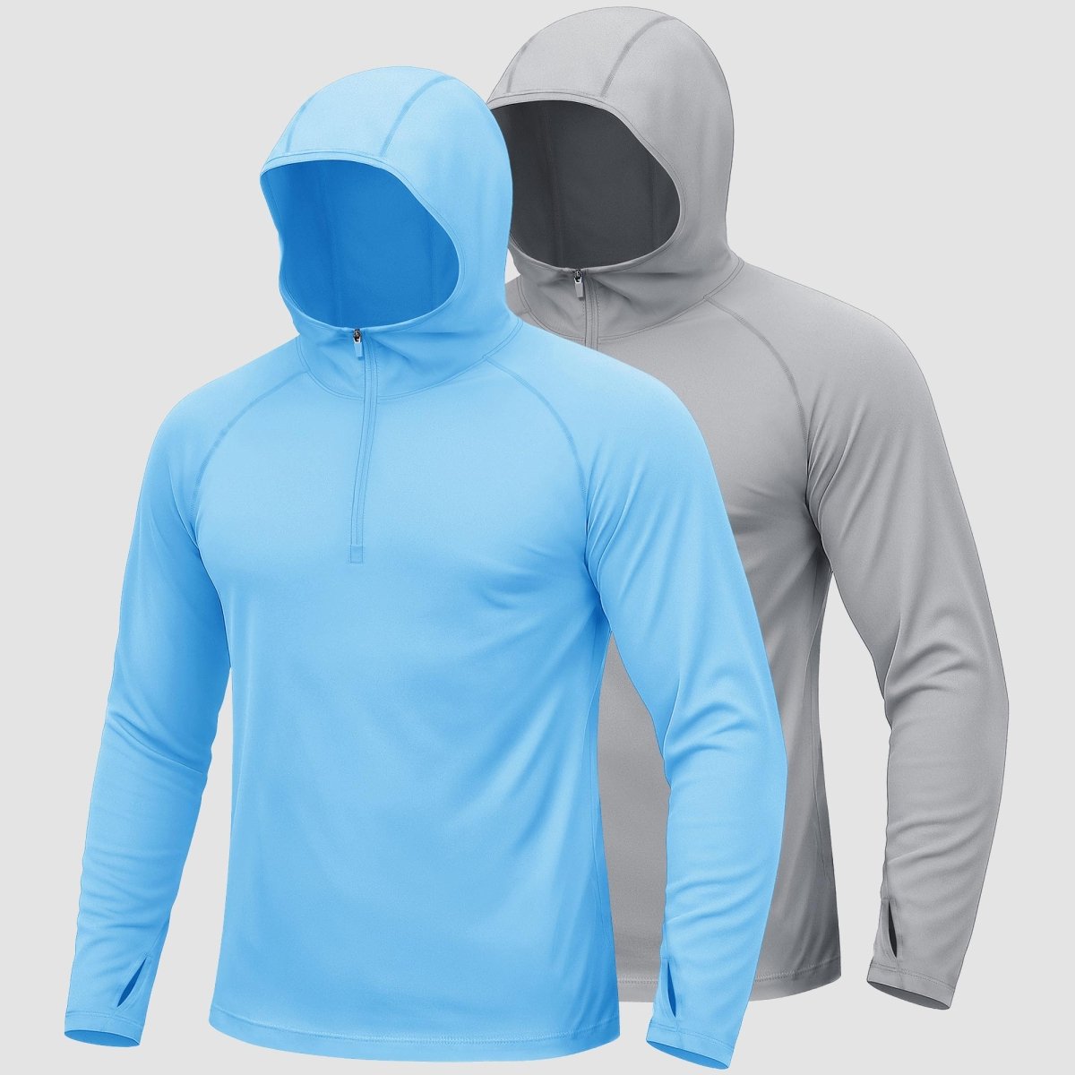 [2 Pcs set] Zip Up Hooded Long Sleeve Sun Protection Shirt-Men's tops-Calvin Hart-Light Grey + Sky Blue-S-Calvin Hart