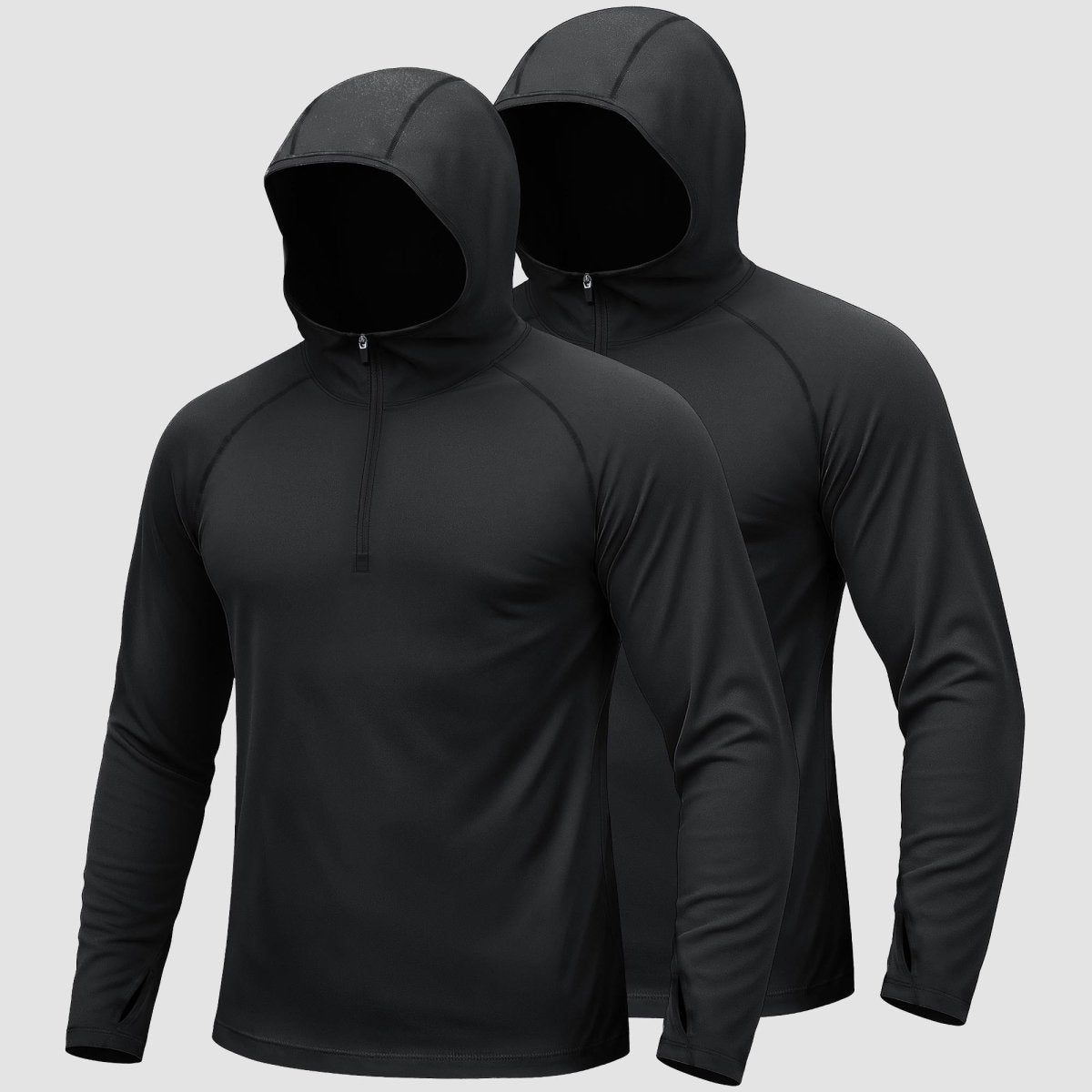 [2 Pcs set] Zip Up Hooded Long Sleeve Sun Protection Shirt-Men's tops-Calvin Hart-Black + Black-S-Calvin Hart
