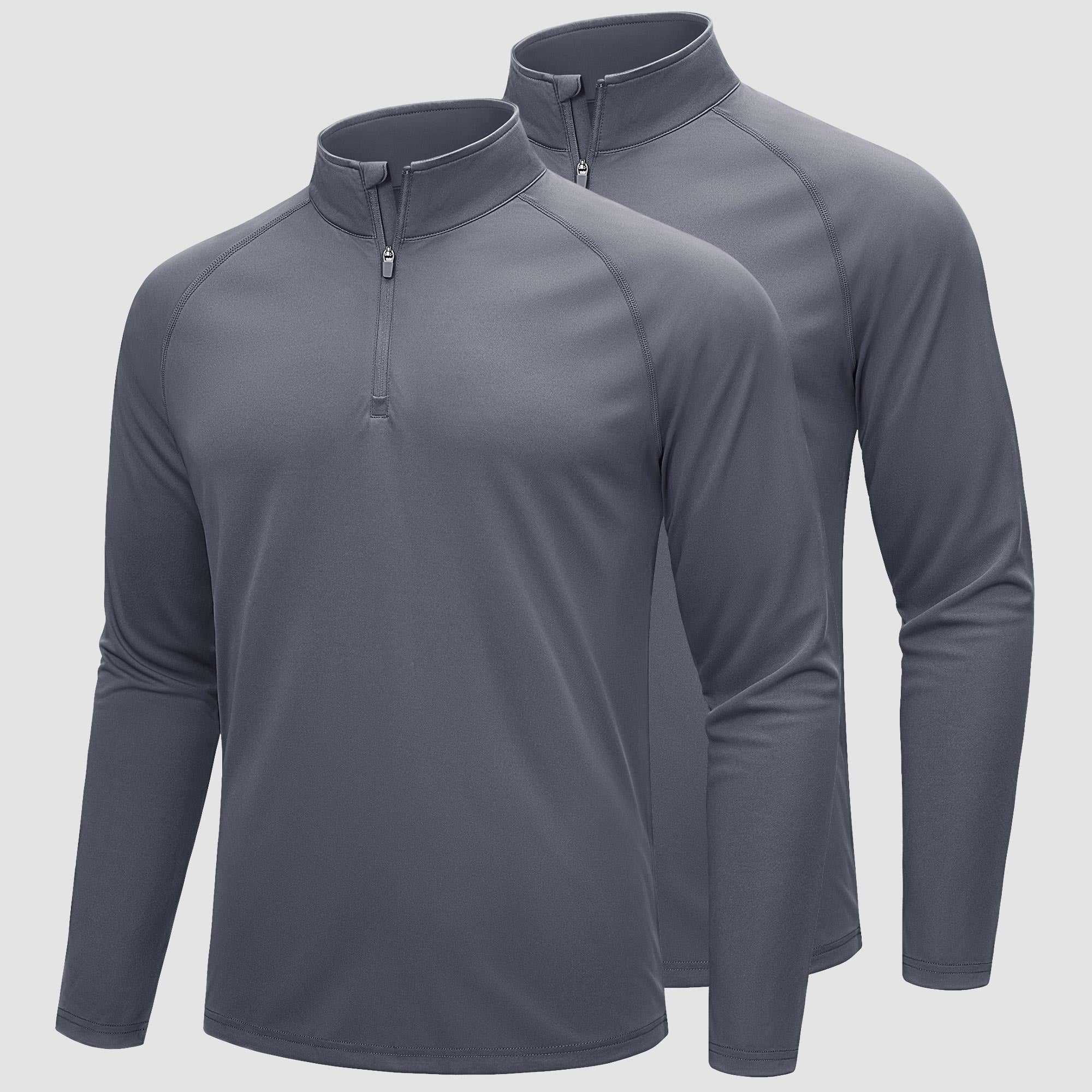 [2 Pcs set] Athletic Shirts 1/4 Pullover Zip Sun Protection-Men's tops-Calvin Hart-Dark Grey+Dark Grey-S-Calvin Hart