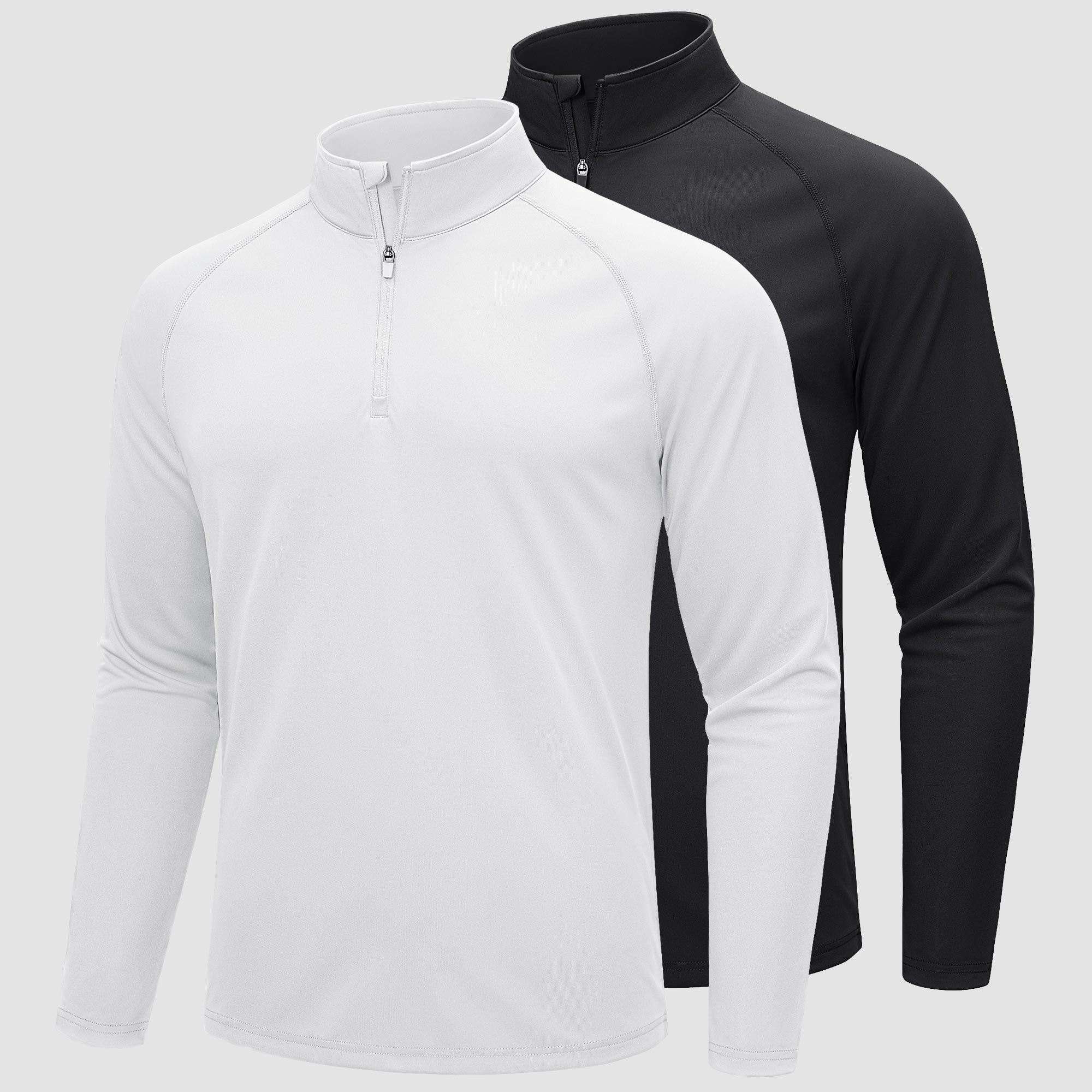 [2 Pcs set] Athletic Shirts 1/4 Pullover Zip Sun Protection-Men's tops-Calvin Hart-Black+White-S-Calvin Hart