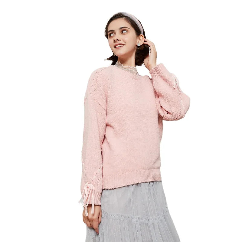 Calvin Hart Women's Pink Lace Knit Bow Sweater