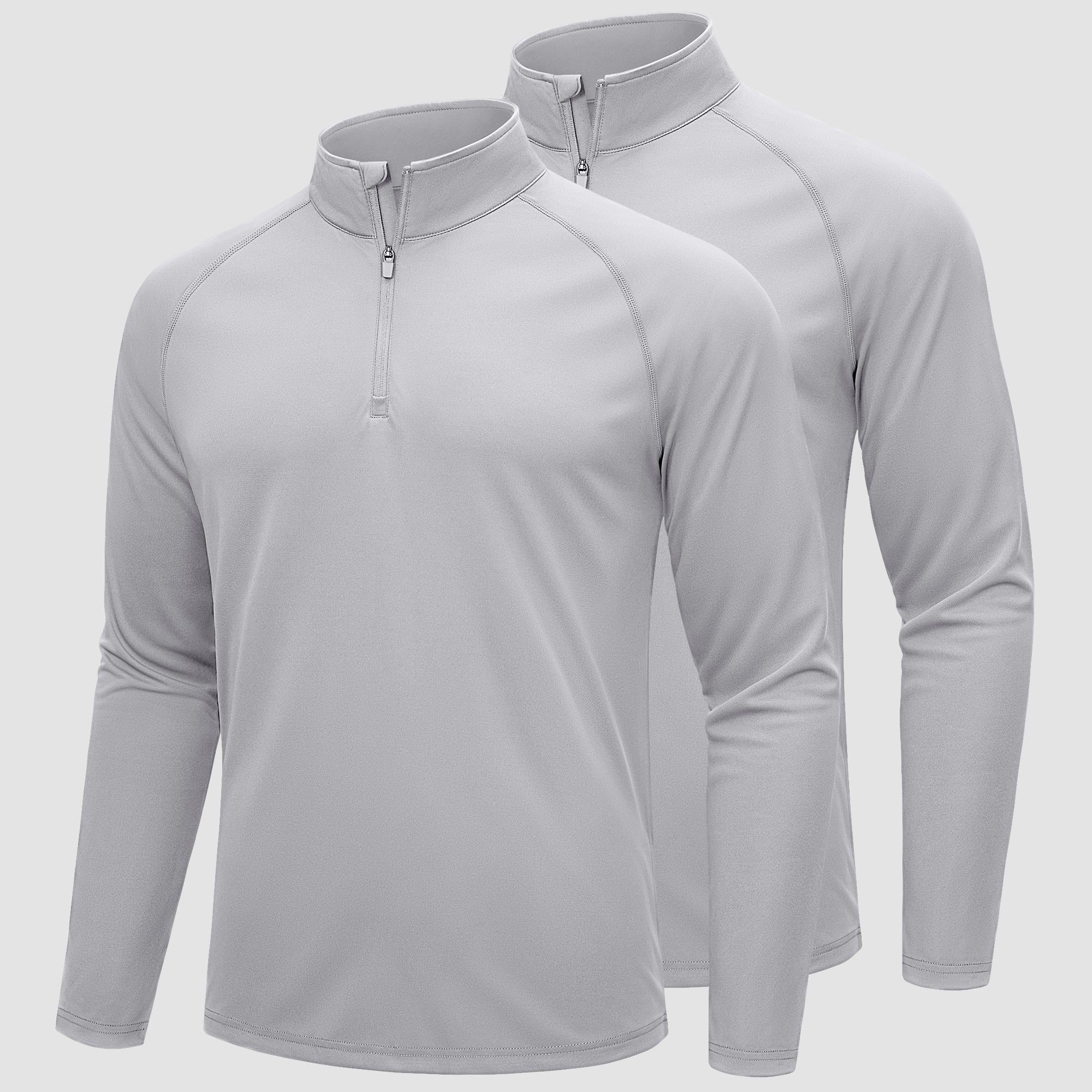[2 Pcs set] Athletic Shirts 1/4 Pullover Zip Sun Protection-Men's tops-Calvin Hart-Light Grey+Light Grey-S-Calvin Hart