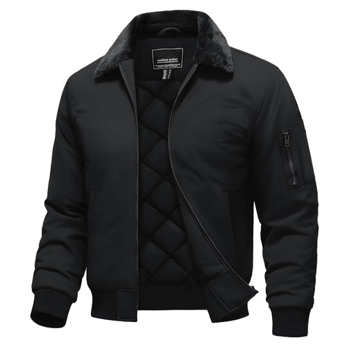 Casual Fleece Waterproof Bomber Jacket with Fur-Men's Jackets-Calvin Hart-Black-S-Calvin Hart