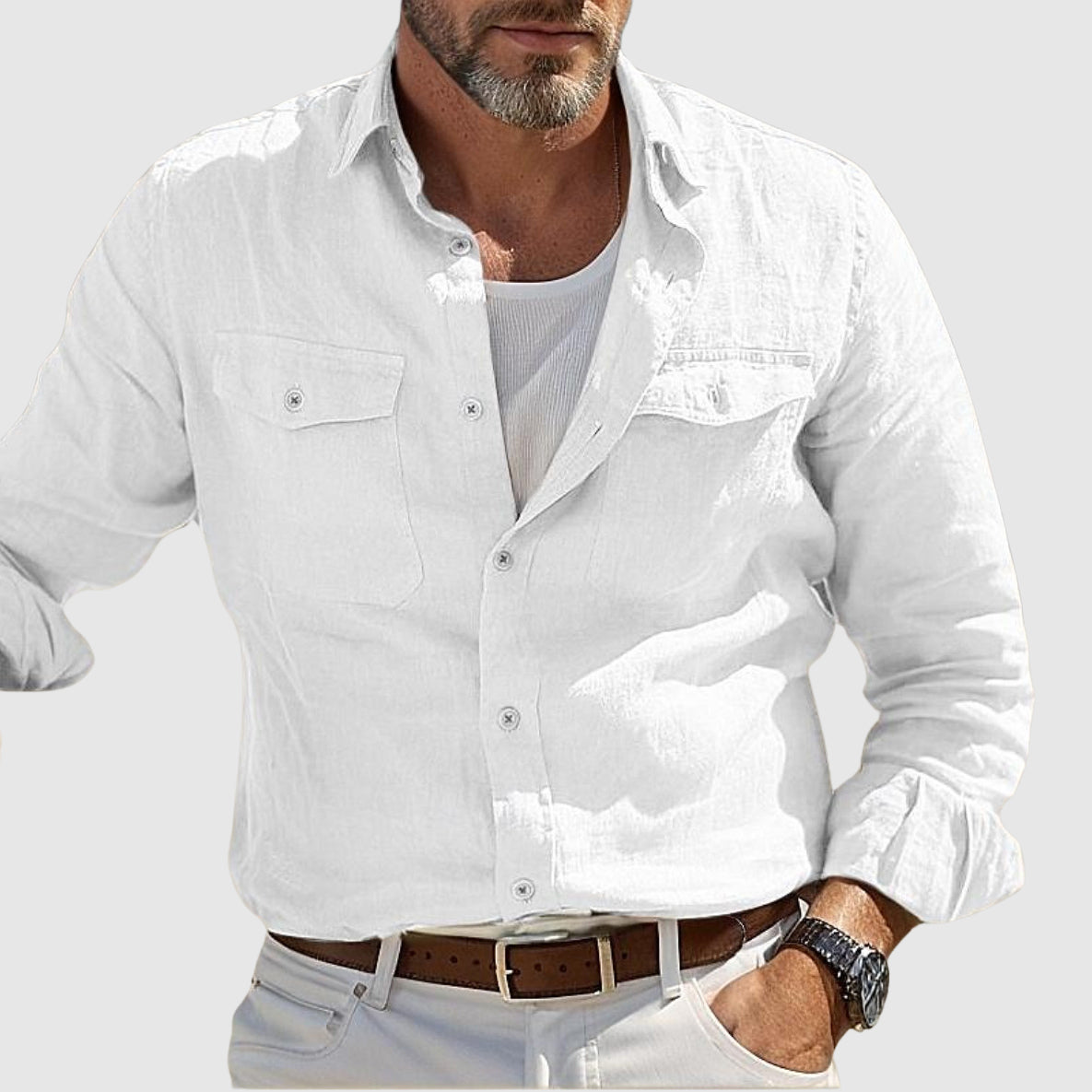 Lorenzo Vitali Coastal Linen Shirt Ash & Harbor