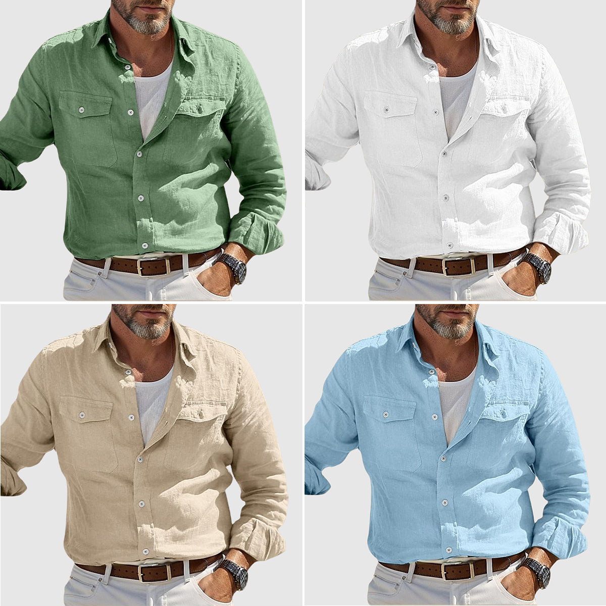 Lorenzo Vitali Coastal Linen Shirt Ash & Harbor