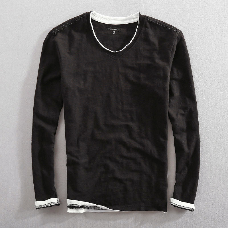 Lorenzo Vitali Cotton V-Neck Long-Sleeve Top Ash & Harbor