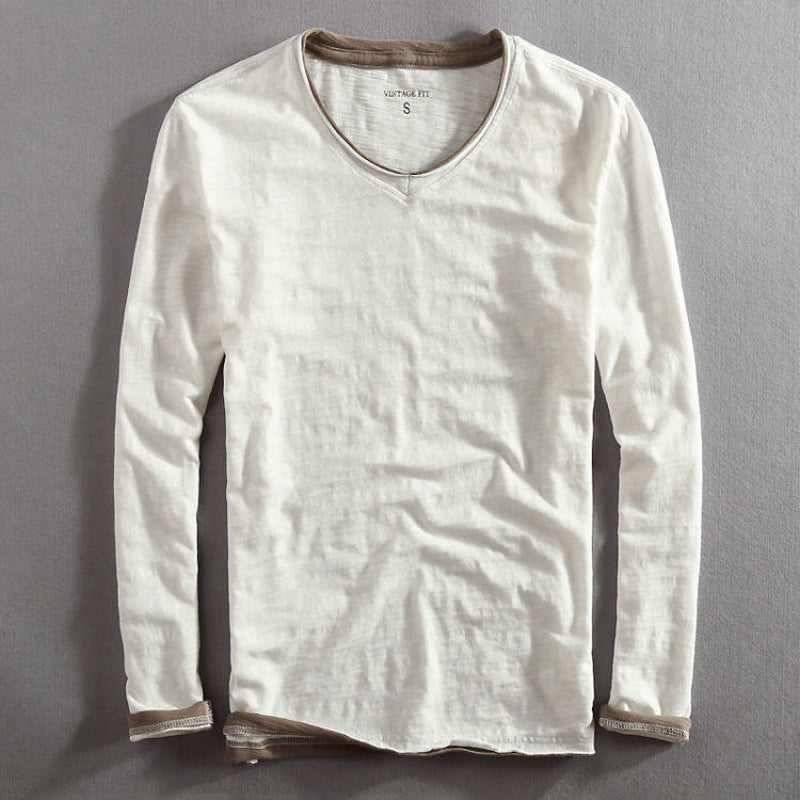 Lorenzo Vitali Cotton V-Neck Long-Sleeve Top Ash & Harbor