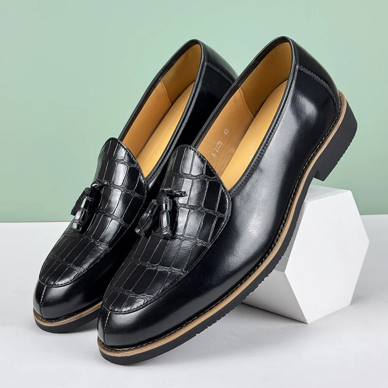 Lorenzo Vitali Croc-Embossed Tassel Loafers Ash & Harbor