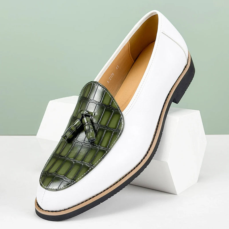 Lorenzo Vitali Croc-Embossed Tassel Loafers Ash & Harbor