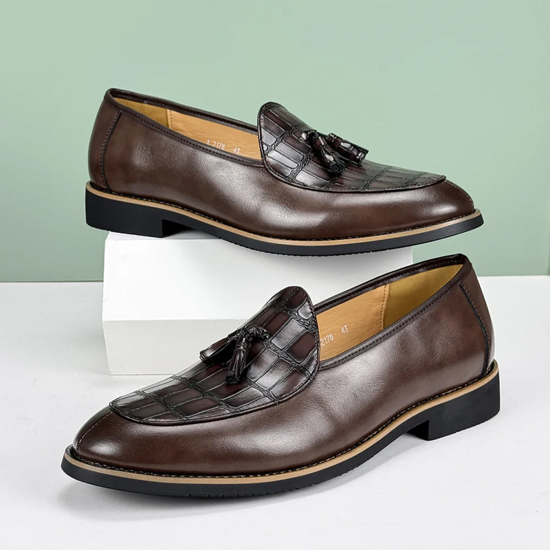 Lorenzo Vitali Croc-Embossed Tassel Loafers Ash & Harbor