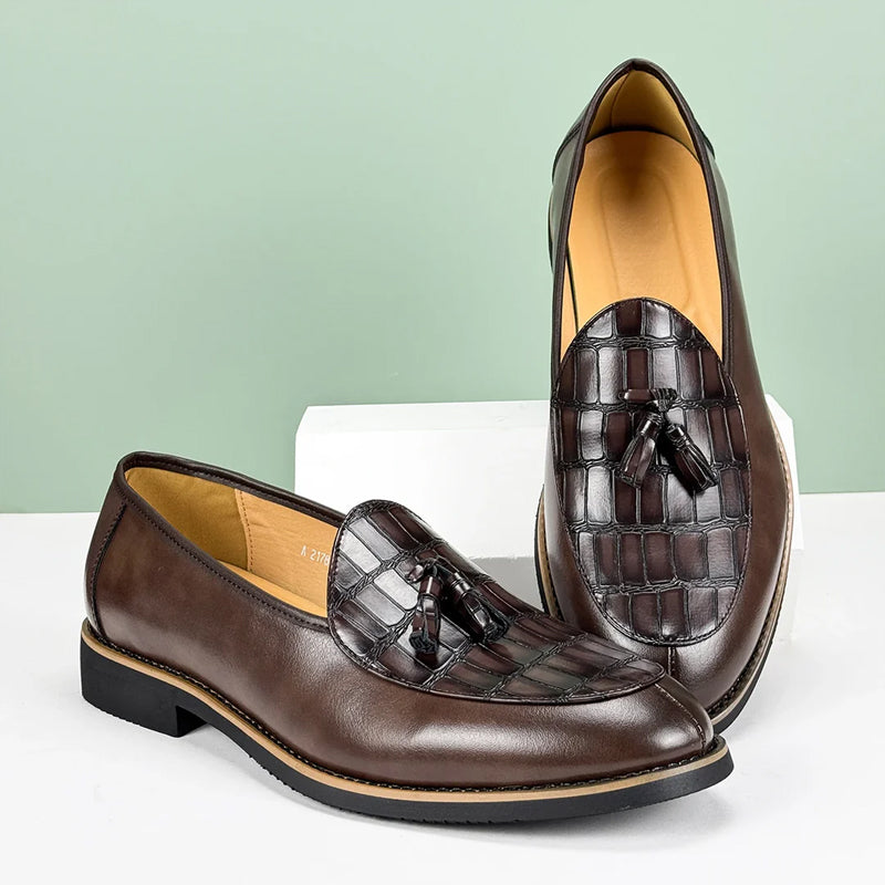 Lorenzo Vitali Croc-Embossed Tassel Loafers Ash & Harbor