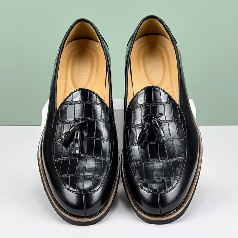 Lorenzo Vitali Croc-Embossed Tassel Loafers Ash & Harbor