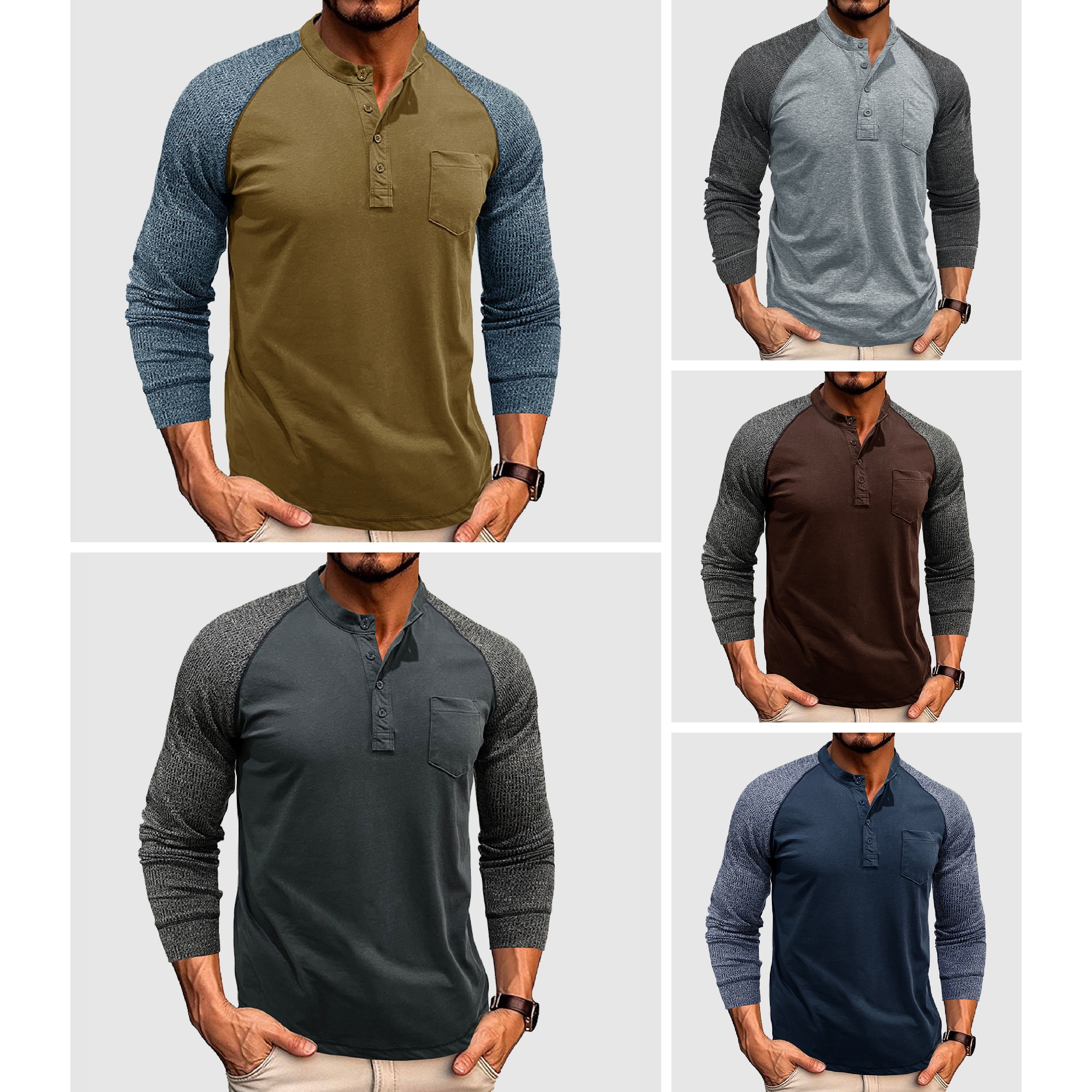 Lorenzo Vitali Dual Tone Henley Shirt Ash & Harbor