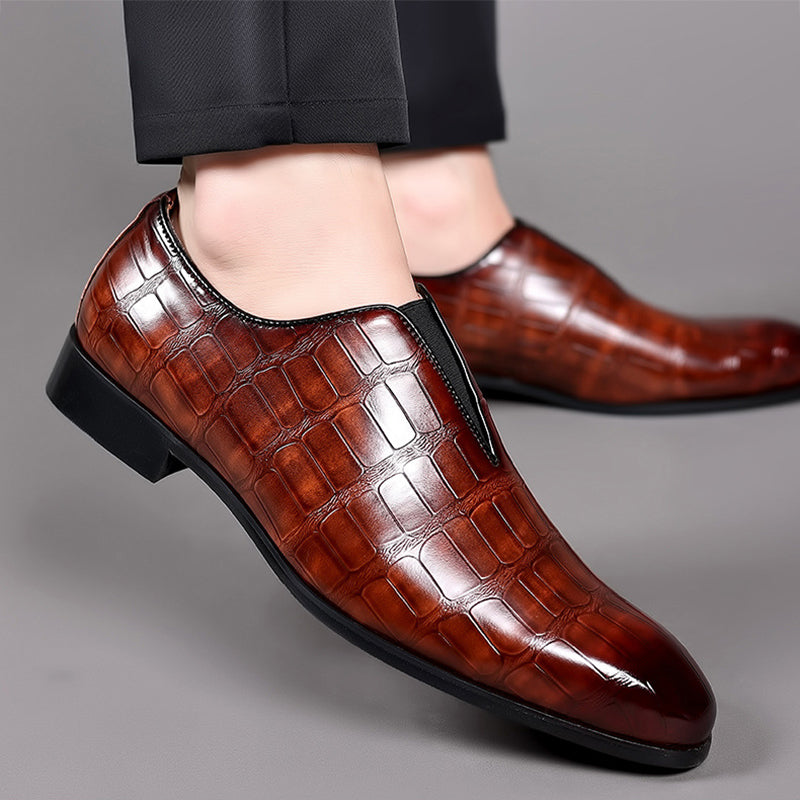 Lorenzo Vitali Glossy Croc-Texture Loafers Ash & Harbor