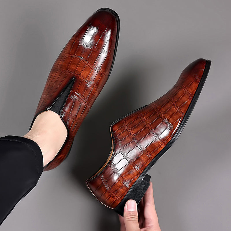 Lorenzo Vitali Glossy Croc-Texture Loafers Ash & Harbor
