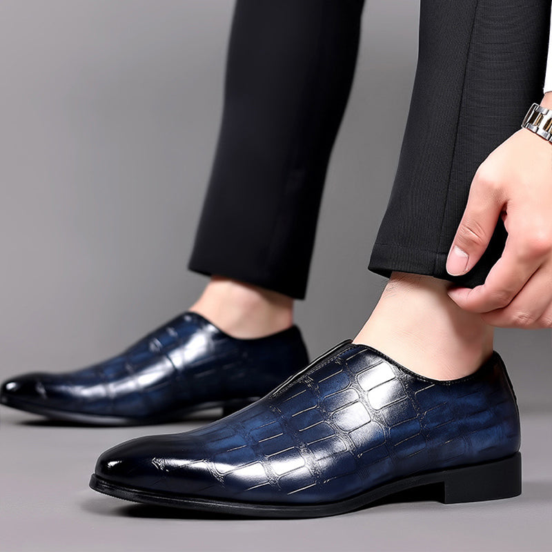 Lorenzo Vitali Glossy Croc-Texture Loafers Ash & Harbor