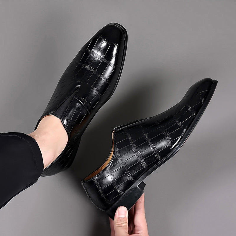 Lorenzo Vitali Glossy Croc-Texture Loafers Ash & Harbor