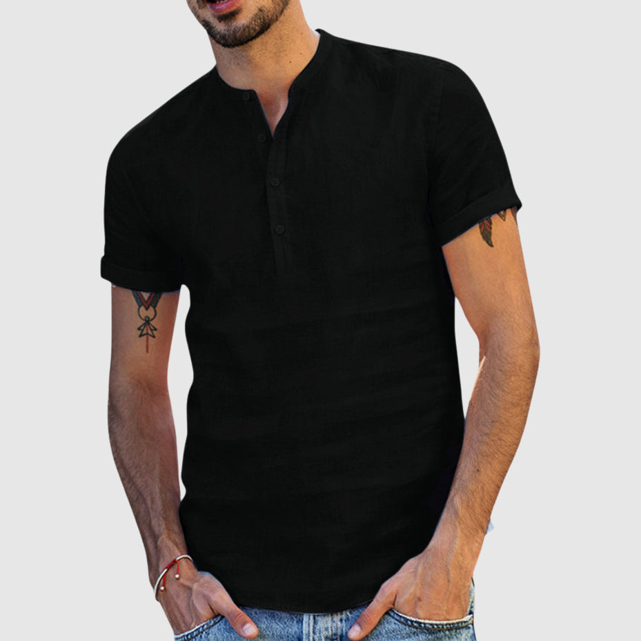 Lorenzo Vitali Linen V-Neck Shirt Ash & Harbor