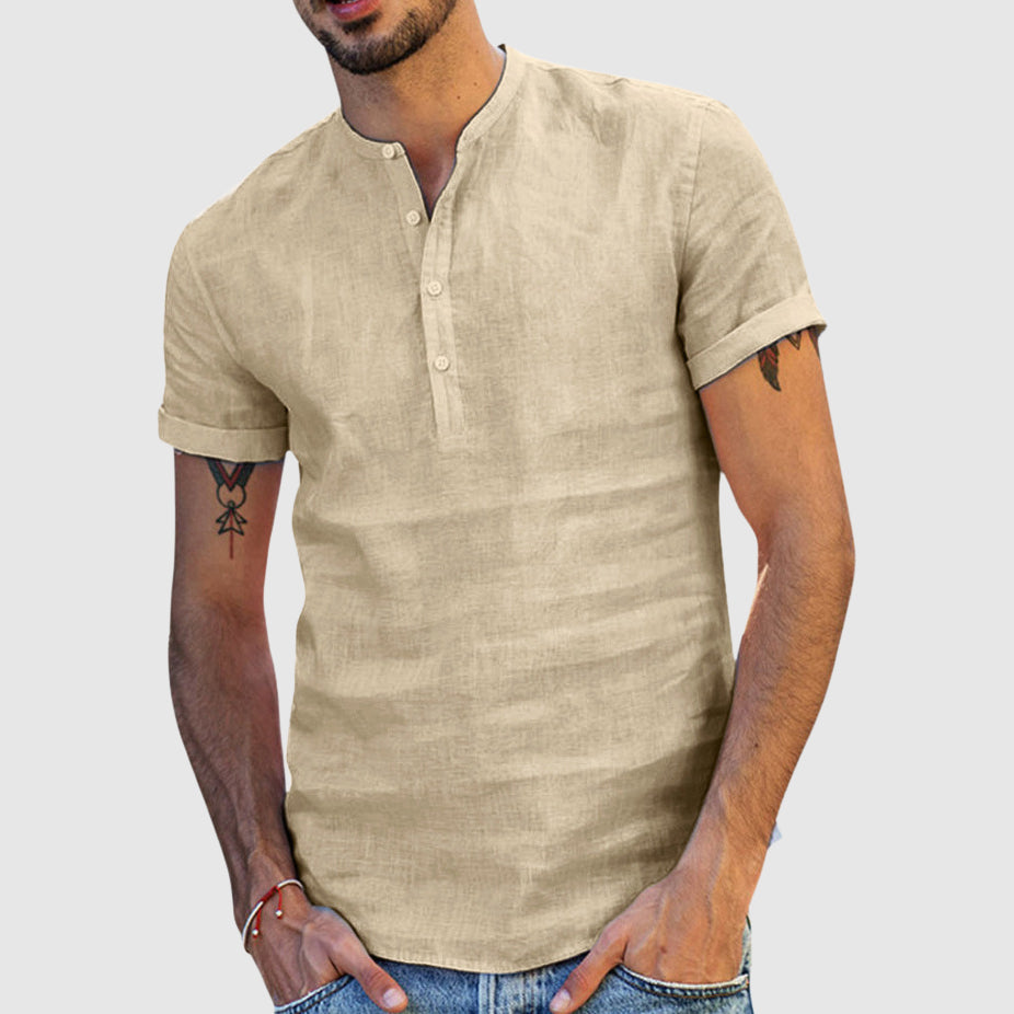 Lorenzo Vitali Linen V-Neck Shirt Ash & Harbor