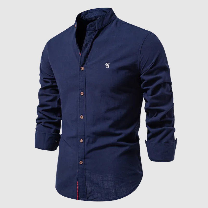 Lorenzo Vitali Stand Collar Cotton Shirt Ash & Harbor