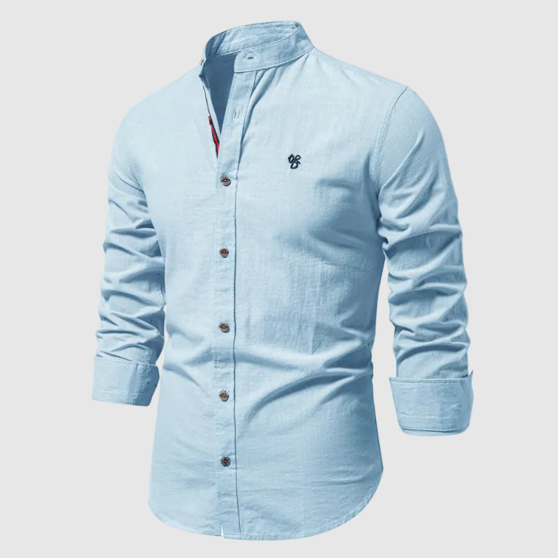 Lorenzo Vitali Stand Collar Cotton Shirt Ash & Harbor
