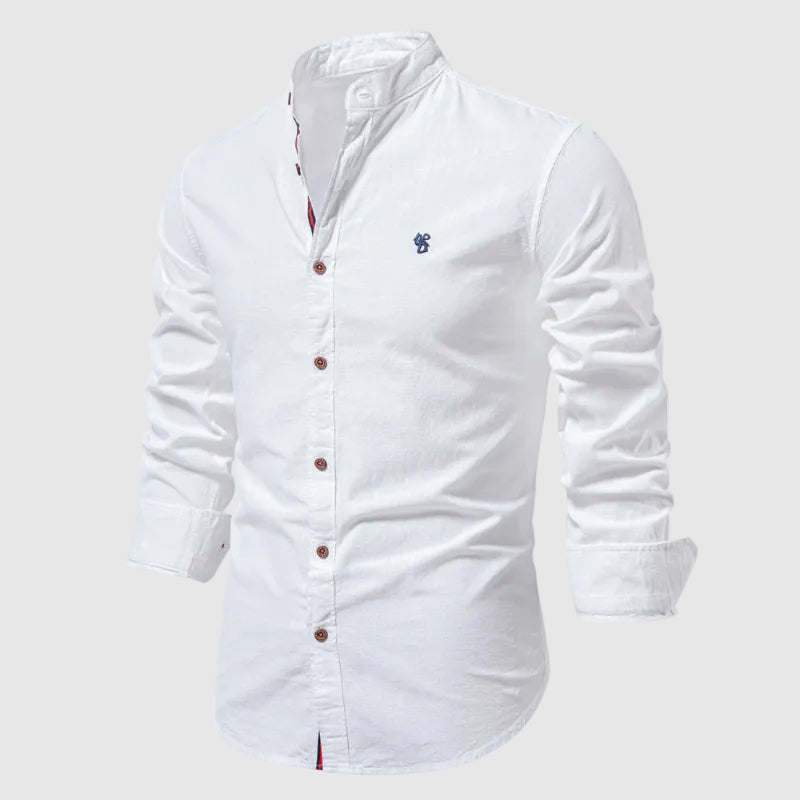 Lorenzo Vitali Stand Collar Cotton Shirt Ash & Harbor