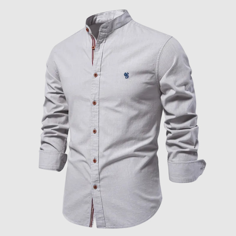 Lorenzo Vitali Stand Collar Cotton Shirt Ash & Harbor