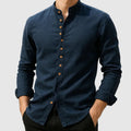 Lorenzo Vitali Cotton Shirt with Mandarin Collar Ash & Harbor