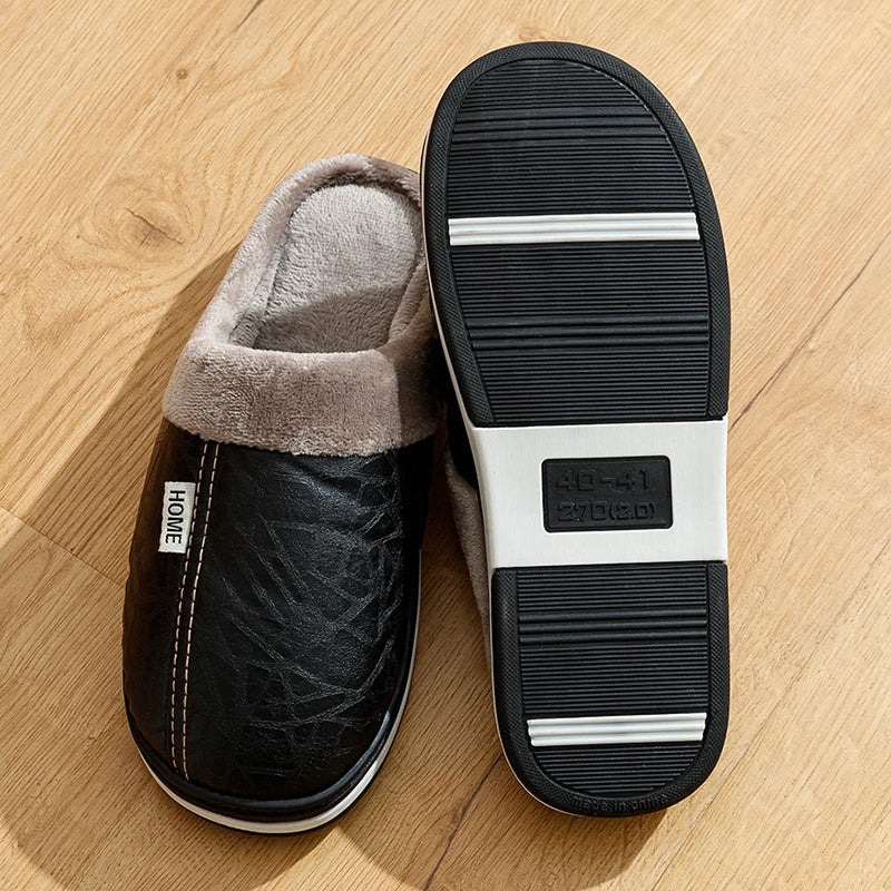 Men’s Faux Leather Indoor Slippers with Plush Lining Ash & Harbor