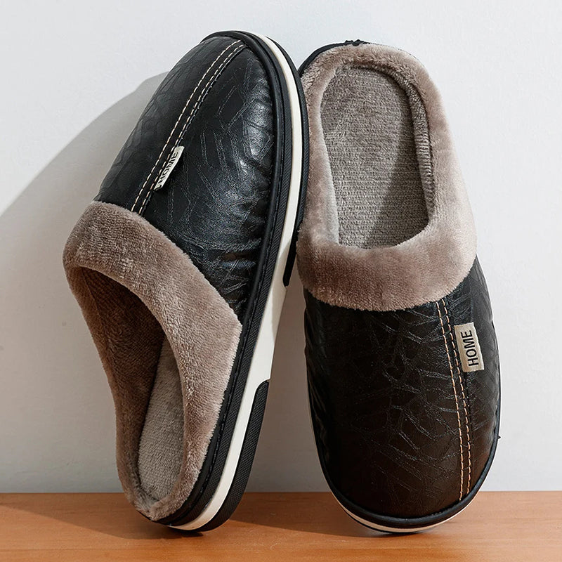 Men’s Faux Leather Indoor Slippers with Plush Lining Ash & Harbor