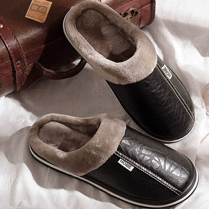 Men’s Faux Leather Slip-On Home Slippers with Plush Lining Ash & Harbor