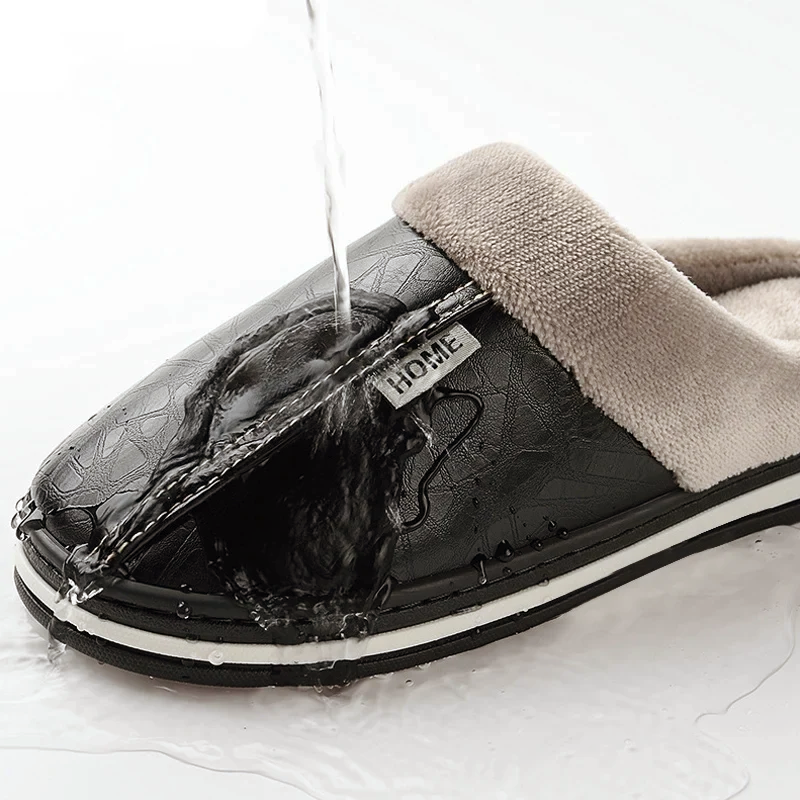 Men’s Faux Leather Slip-On Home Slippers with Plush Lining Ash & Harbor