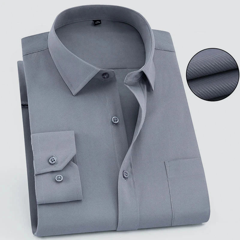 Men’s Long-Sleeve Button-Up Shirt with Textured Weave Ash & Harbor