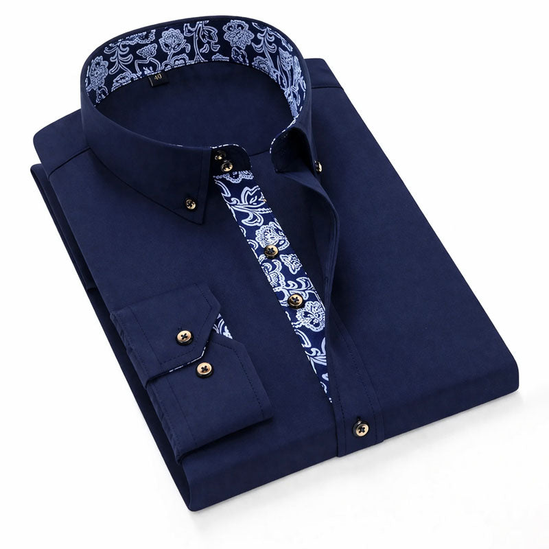 Roberto Russo Dress Shirt with Patterned Inner Detail Ash & Harbor