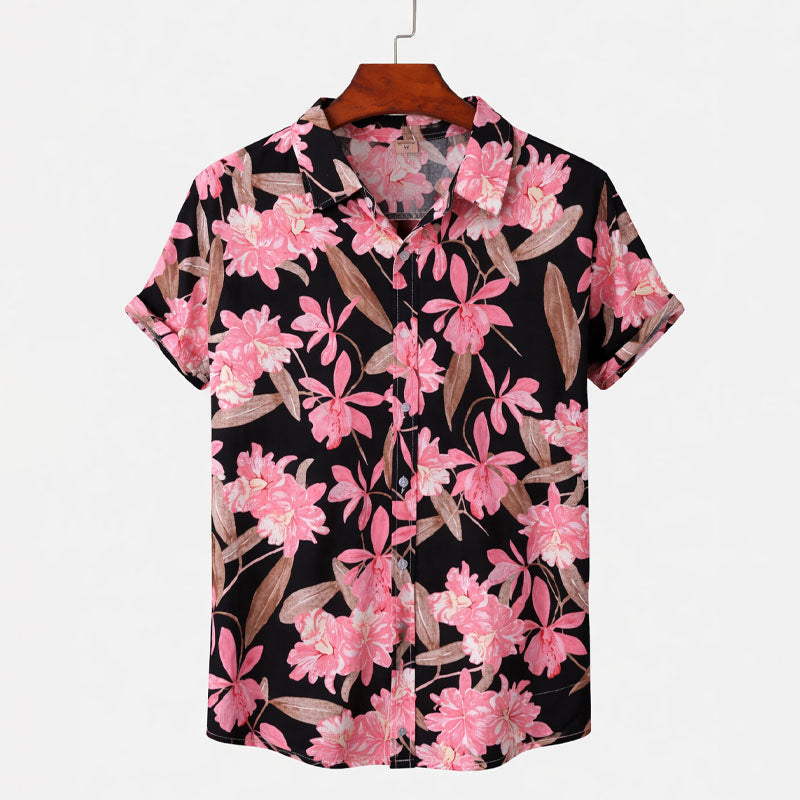 Roberto Russo Floral Pattern Shirt with Short Sleeves Ash & Harbor