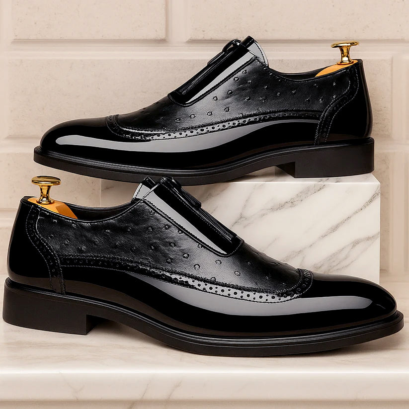 Roberto Russo Ostrich Dress Shoes with Gloss Finish Ash & Harbor