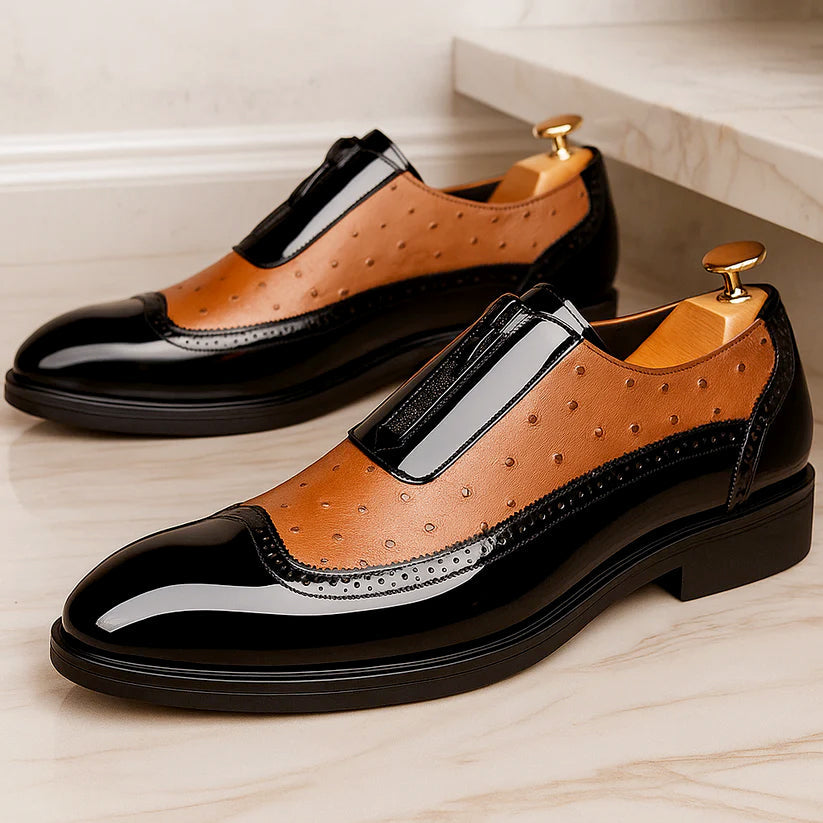 Roberto Russo Ostrich Dress Shoes with Gloss Finish Ash & Harbor